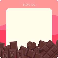 Romantic chocolate-themed notepaper for letters or messages, with love text. Vector illustration.