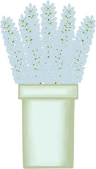 Beautiful idea and style of blue flowers in the green ceramic vase for decorate in a home or flower shop.