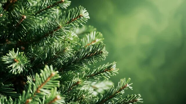 Natural fir tree branch texture. Dark green background. Winter decor design for ornaments, cards, and decorations. Festive backdrop.