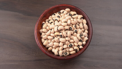 Uncooked black eyed peas. Health food concept.
