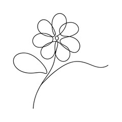 Single continuous line drawing of flower, minimalist design on white background