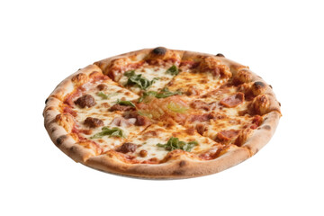 Delicious Pepperoni Pizza with Fresh Basil, transparent background