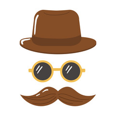 Hat, glasses and mustache. Father day. Design for posters, banner, greeting cards, stickers
