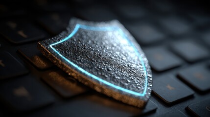 A digital shield icon glows on a computer screen, representing robust protection against unauthorized access and cyber threats.