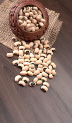 Uncooked black eyed peas. Health food concept.