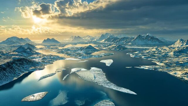Breathtaking arctic seascape at sunset: majestic ice floes and serene horizons