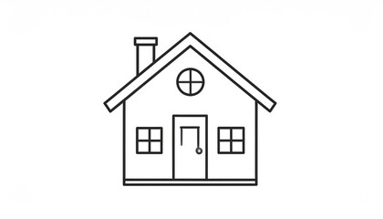 Charming outline home illustration with chimney, windows, and circular detail