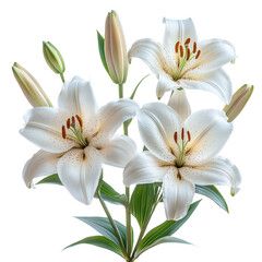 Fototapeta premium White lily flowers isolated on transparent background. PNG