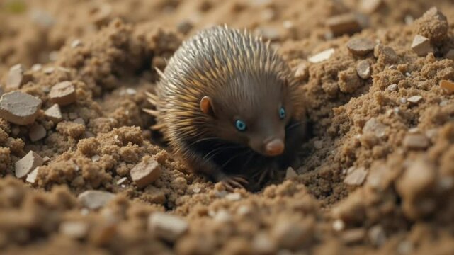 Baby Echidna Emerging from Sandy Burrow