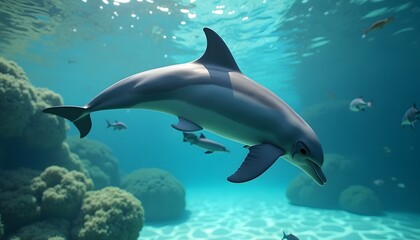 Dolphins swimming in coral reef