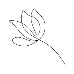 Simple single line drawing of a stylized flower blossom and stem