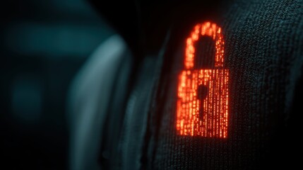 A glowing digital lock represents secure financial transactions, with a programmer ensuring that all payment data is encrypted.