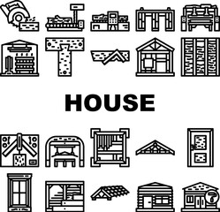 wood frame house construction icons set vector