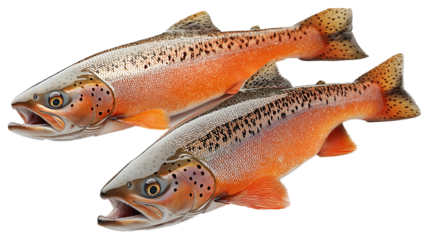 Two realistic brown and red rainbow trout