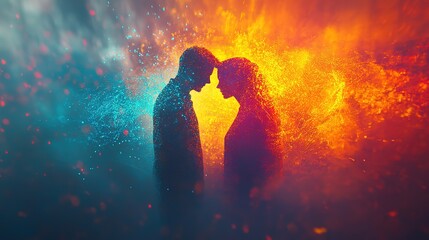 Romantic encounter of two souls abstract background digital art vibrant colors intimate viewpoint love concept