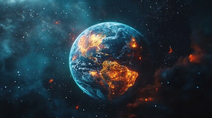Dramatic planetary destruction scene earth digital art cosmic environment aerial view climate crisis concept