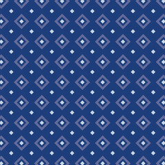 Abstract geometric diamond shape seamless pattern on blue background.