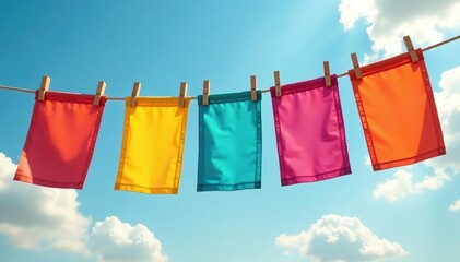 Colorful website banners fluttering in the wind on a clothesline , campaign, hanging banners, summer