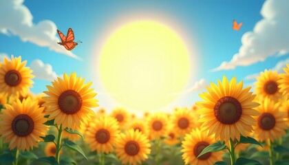 Sunflowers in bloom under shining sun