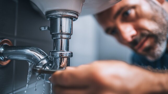 A man is fixing a sink