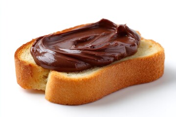 Close-up image of toasted bread topped with a thick layer of rich chocolate spread, edges crisp and slightly curled