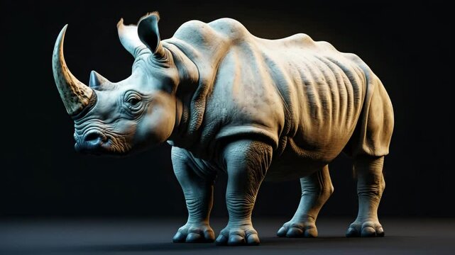 Rhino depicted on black. Artwork poster of a rhino.