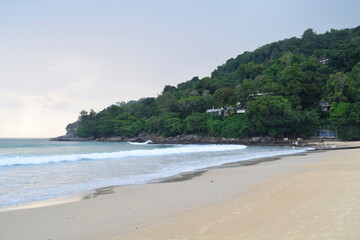 Karon beach in the evening, Phuket, Thailand. Cloudy weather.