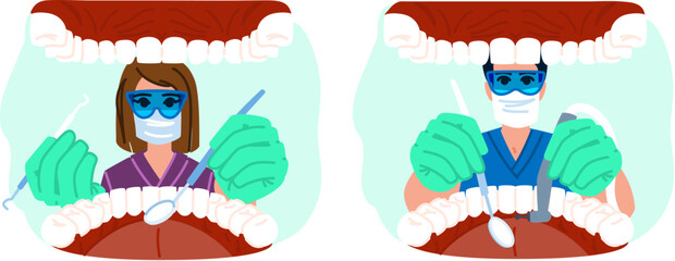 checkup dentist patient mouth view vector