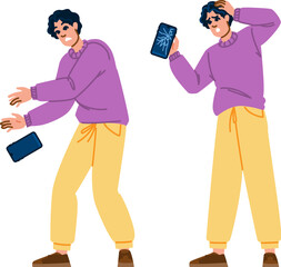 screen man broken phone vector