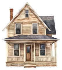 PNG Wooden American cottage house architecture illustration building.