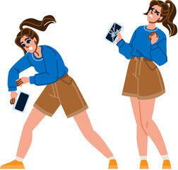 cracked woman broken phone vector