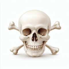 Obraz premium Realistic depiction of a human skull with crossed bones on a white background, clearly detailed.