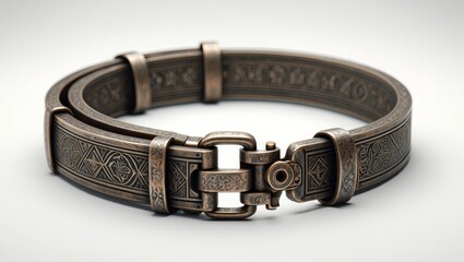 Photorealistic Medieval Chastity Belt with Intricate Engravings on White Background