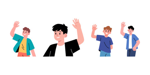 flat illustration of a teenager waving hand