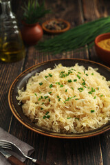 A bowl with traditional German Sauerkraut