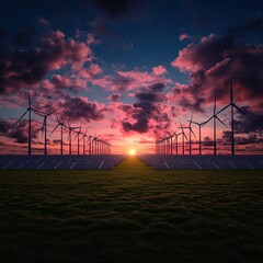 Renewable Energy Landscape with Wind Turbines and Solar Panels