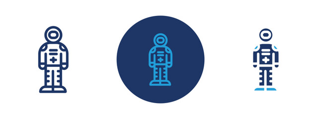 Set of 5 pixel perfect colored Cosmonaut icon with 1 unexpanded, 1 silhouette,  Space-suited astronaut floating in zero gravity.