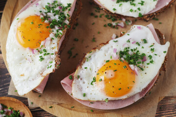 The Strammer Max sandwich, traditional dish in Germany Berlin and Saxon region