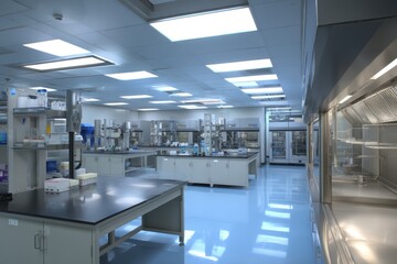 High - Tech Laboratory with Stainless Steel Equipment and Purple Lighting