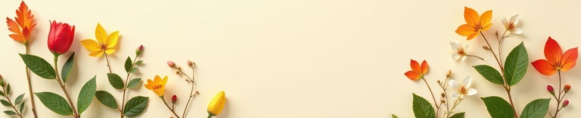 Creamy beige backdrop with pressed botanicals, nature, cream