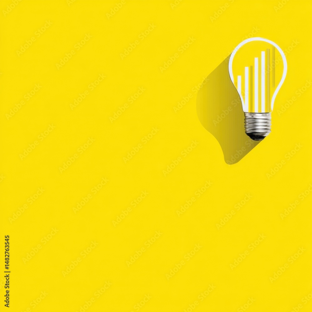 Poster lightbulb with bar graph on yellow background represents business growth and financial success minim