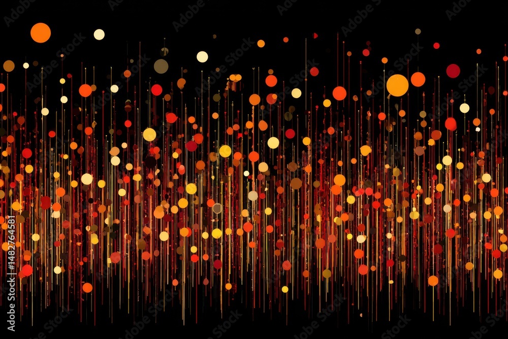 Aufkleber Abstract digital art showing warm colored circles and lines on black background modern graphic design