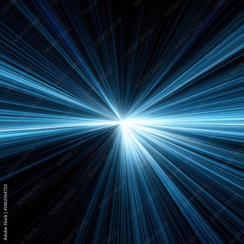 Poster Blue light streaks radiating from a central point in a dynamic abstract design with a modern futuristic feel