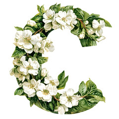 Fototapeta premium C is made of white flowers and green leaves