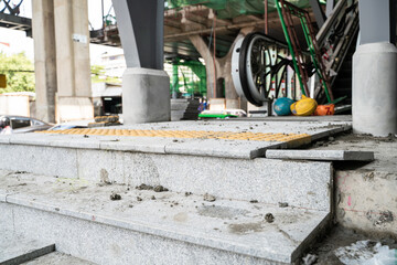 Escalaror construction building site in metro train station
