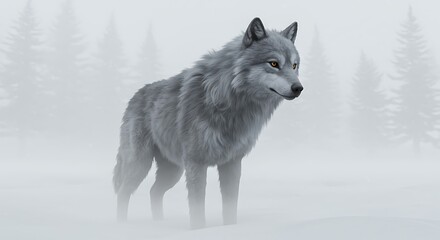 Naklejka premium Winter's Embrace: A Wolf in the Mist