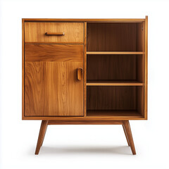 Wooden vintage cabinet, chest of drawers isolated on white background