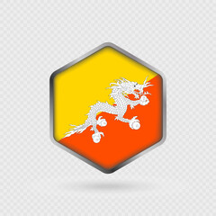 Bhutan flag icon in hexagon shape.