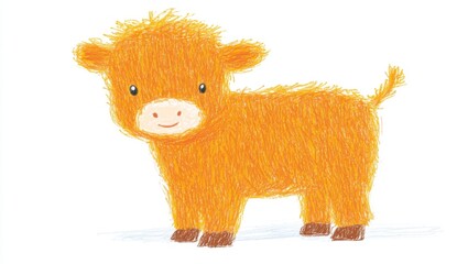 Cute orange calf illustration, playful and charming, white background, crayon like texture.