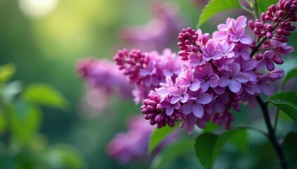 Obraz premium Full bloom lilac bush, purple flowers, ample copy space , lilac, violet